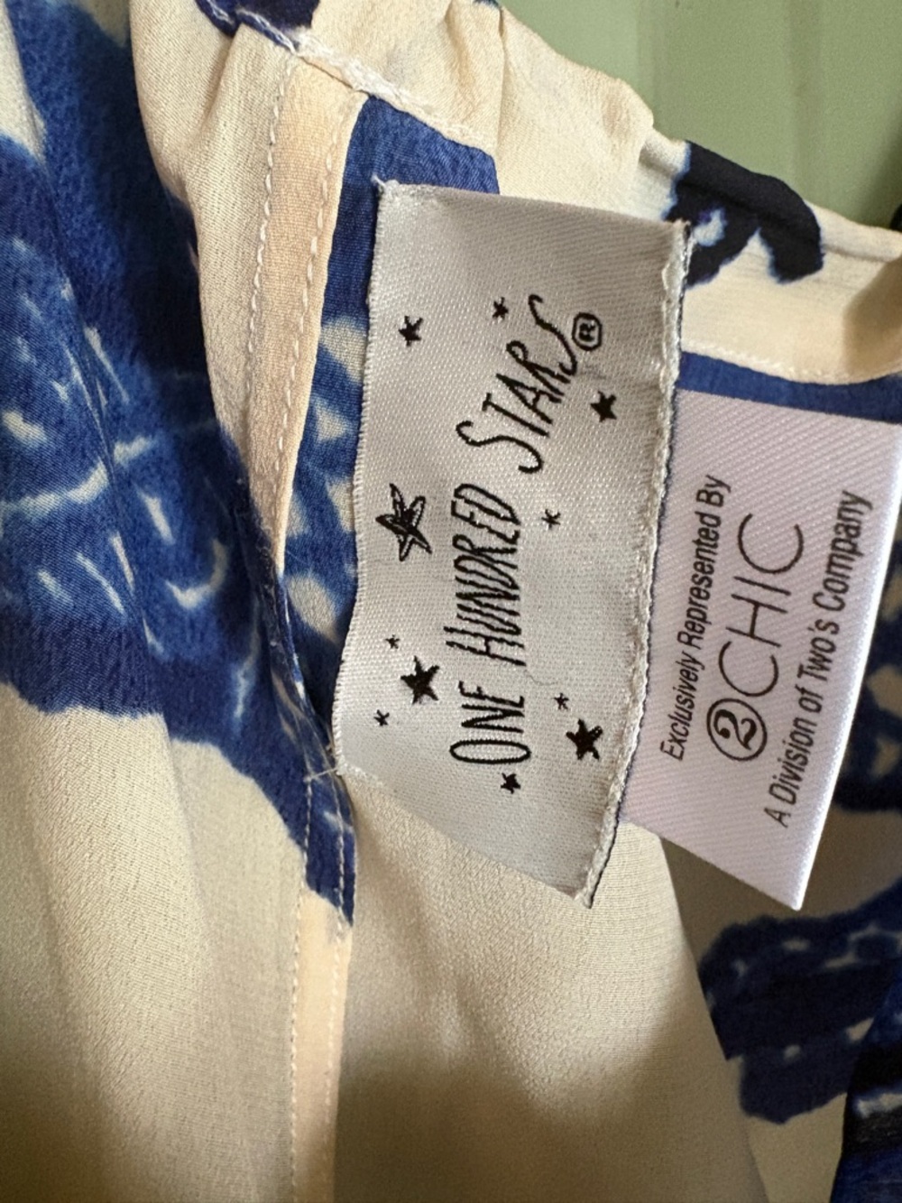 Wide Leg Printed Pants in Blue and Cream - Picture 5 of 6